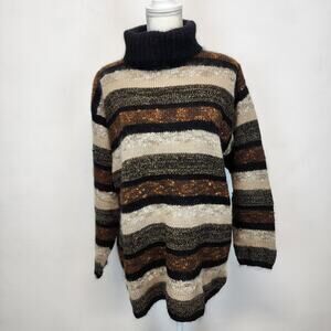 Vintage Valerie Stevens Turtleneck Tunic Sweater Striped Mohair 90s Indie Large